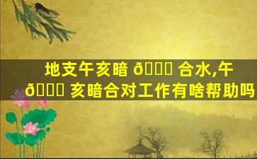 地支午亥暗 🐋 合水,午 🐘 亥暗合对工作有啥帮助吗
